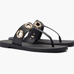 Larroudé Milan Jelly Thong Sandals Black Gold Size 8/9 (EU 39)